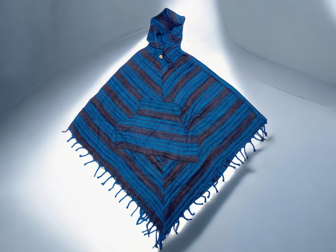 Blue Stripe Woollen Poncho