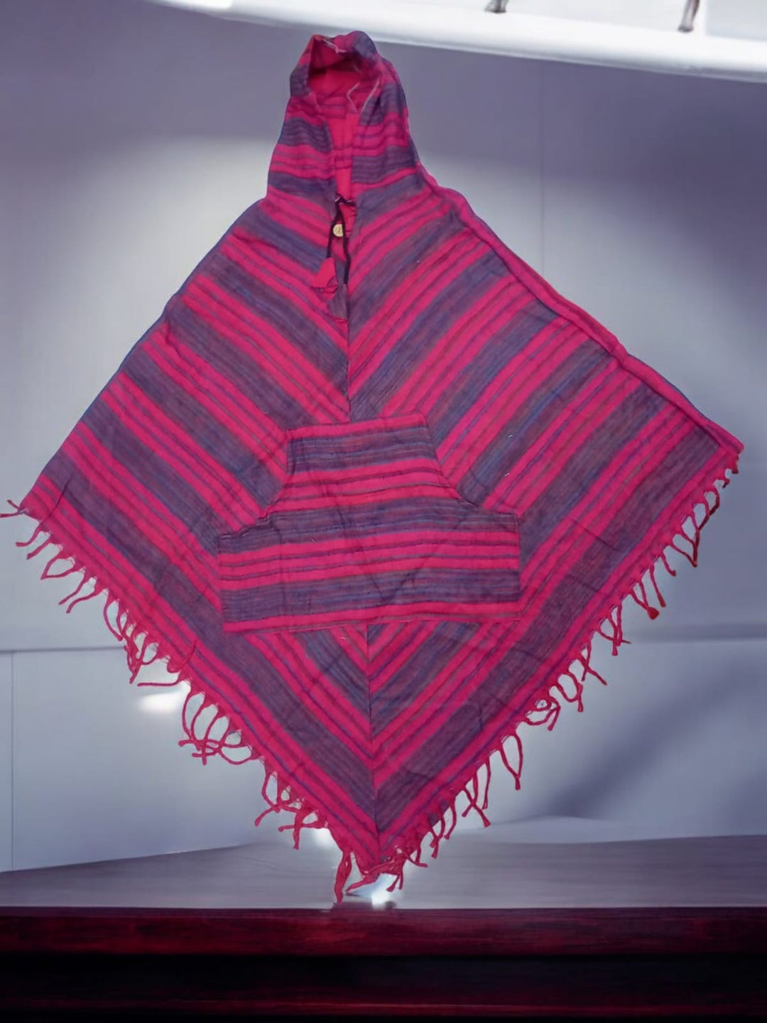 Pink Stripe Woollen Poncho