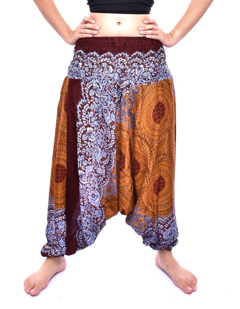 Bohotusk Brown Sun Storm Low Crotch Harem Pants Womens Elasticated Smocked Waist S/M Only