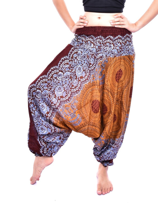 Bohotusk Brown Sun Storm Low Crotch Harem Pants Womens Elasticated Smocked Waist S/M Only