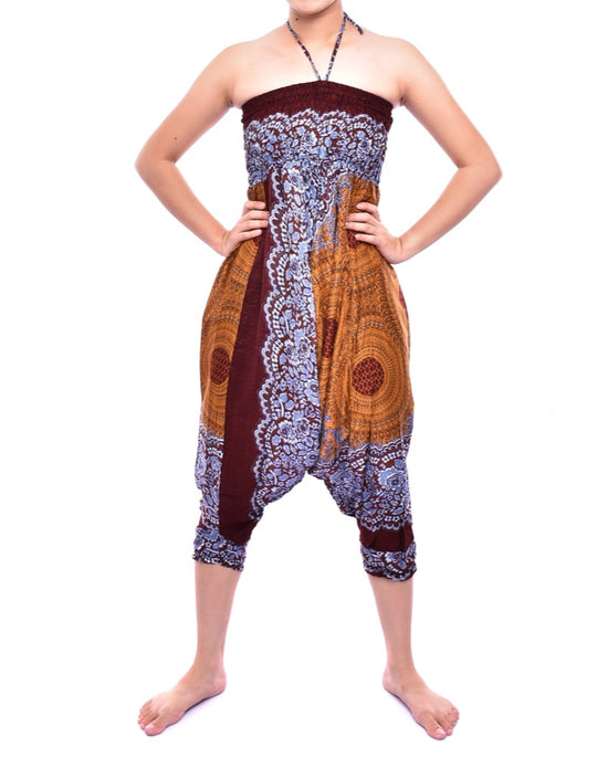 Bohotusk Brown Sun Storm Low Crotch Harem Pants Womens Elasticated Smocked Waist S/M Only