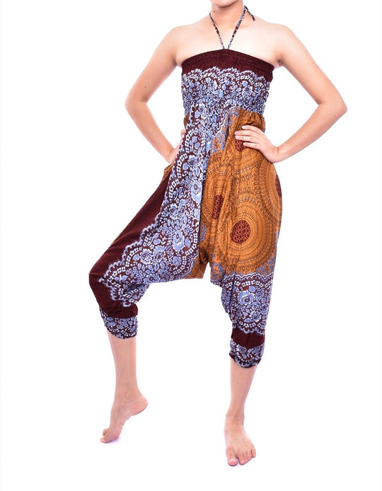 Bohotusk Brown Sun Storm Low Crotch Harem Pants Womens Elasticated Smocked Waist S/M Only