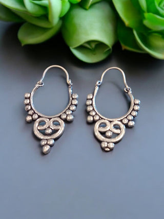 Bohotusk Silver Circle Drop Earrings GS Oxidised Silver