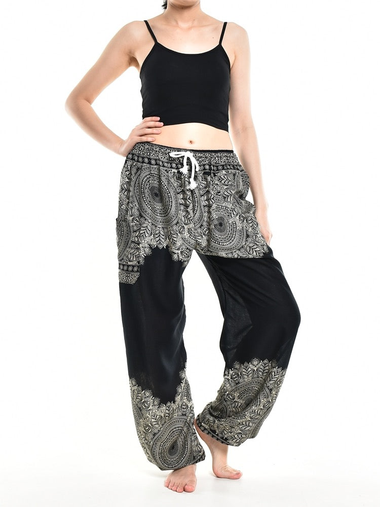 Bohotusk Black Sun Storm Print Womens Harem Pants Tie Waist S/M Only