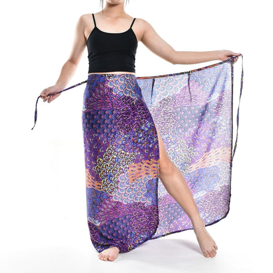 Bohotusk Purple Peacock Feather Print Sarong Super Soft 150cm x 110cm