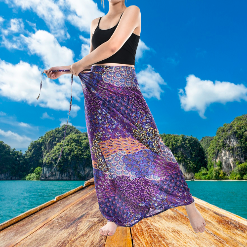 Bohotusk Purple Peacock Feather Print Sarong Super Soft 150cm x 110cm