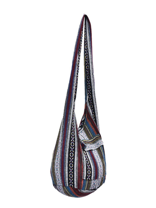 Bohotusk Striped Multi Coloured Cotton Canvas Sling Shoulder Bag