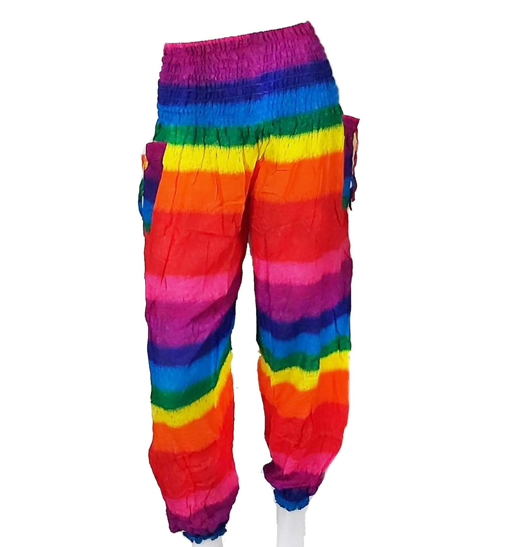 Bohotusk Kids African Rainbow Stripe Elasticated Smocked Waist Harem Pants (13 - 15 Years)